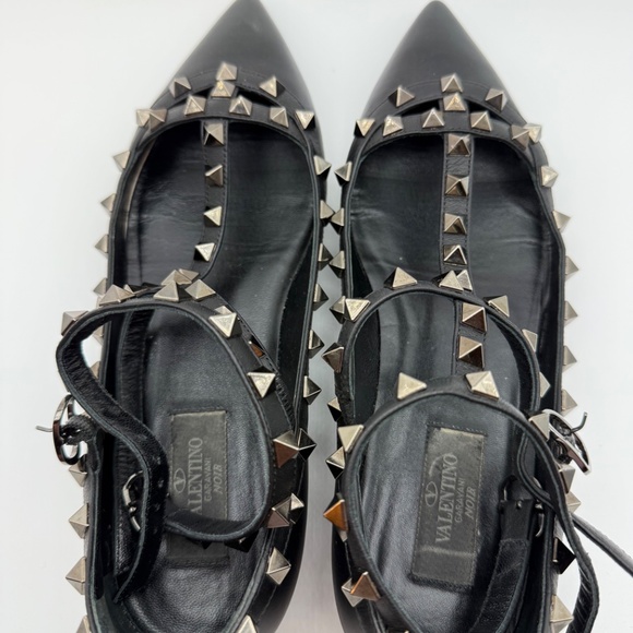 VALENTINO NOIR ROCKSTUD CAGED FLATS BLACK SIZE 37.5 CASALI SOLES AS NEW - Picture 5 of 8